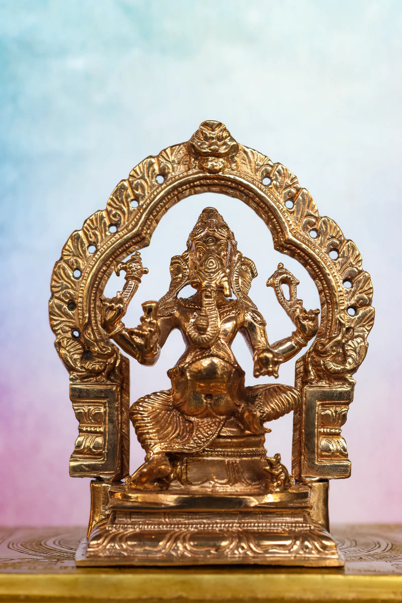 5″ Lord Ganesha Idol with Arch | Handcrafted Panchaloha