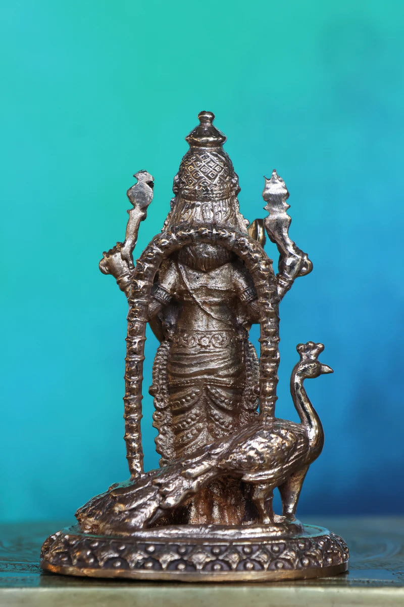 4″ Murugan Idol with Peacock | Handcrafted Panchaloha