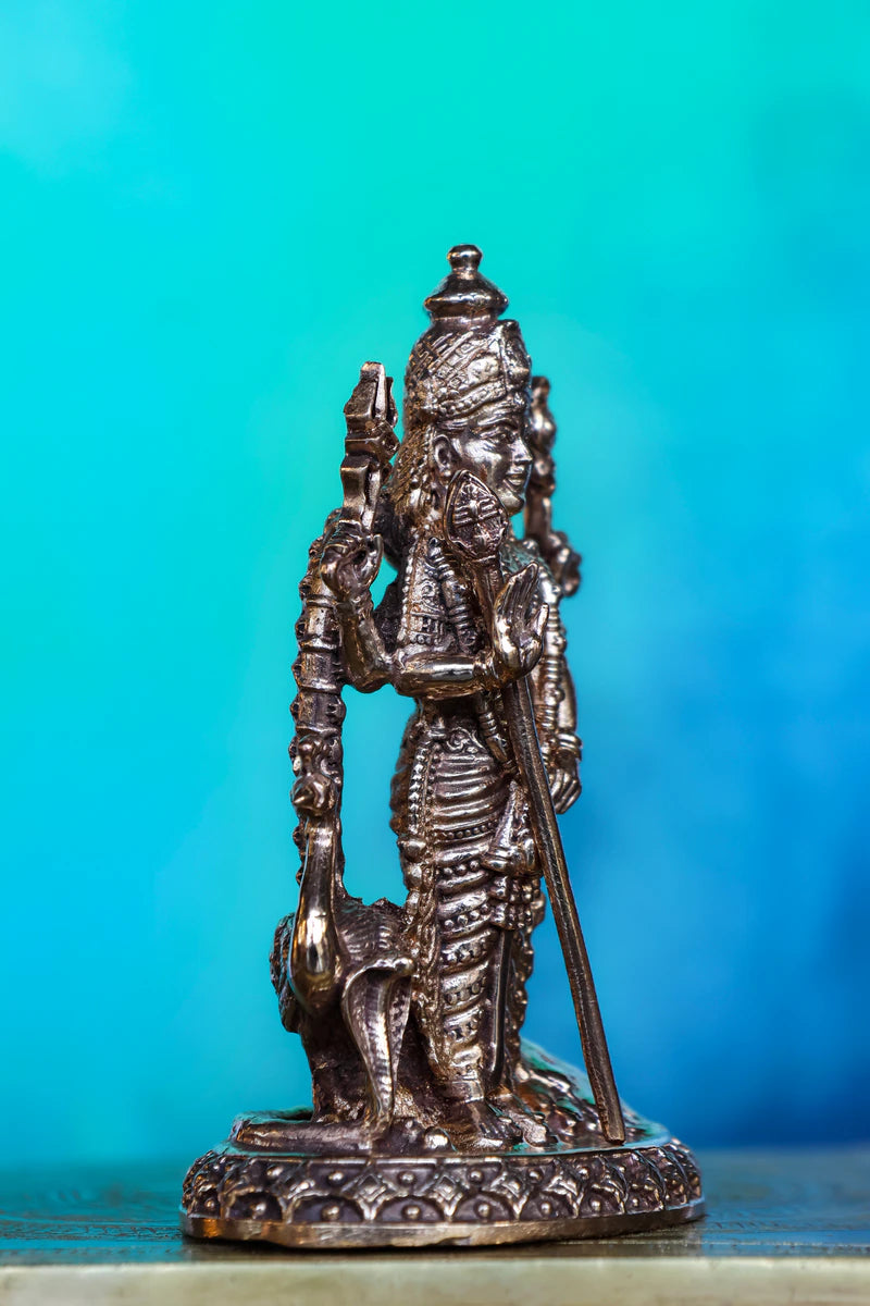 4″ Murugan Idol with Peacock | Handcrafted Panchaloha