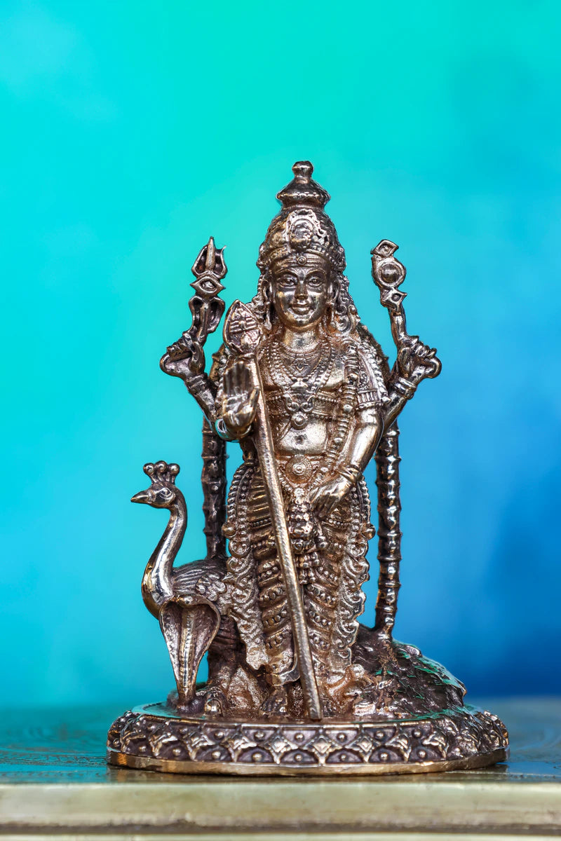 4″ Murugan Idol with Peacock | Handcrafted Panchaloha