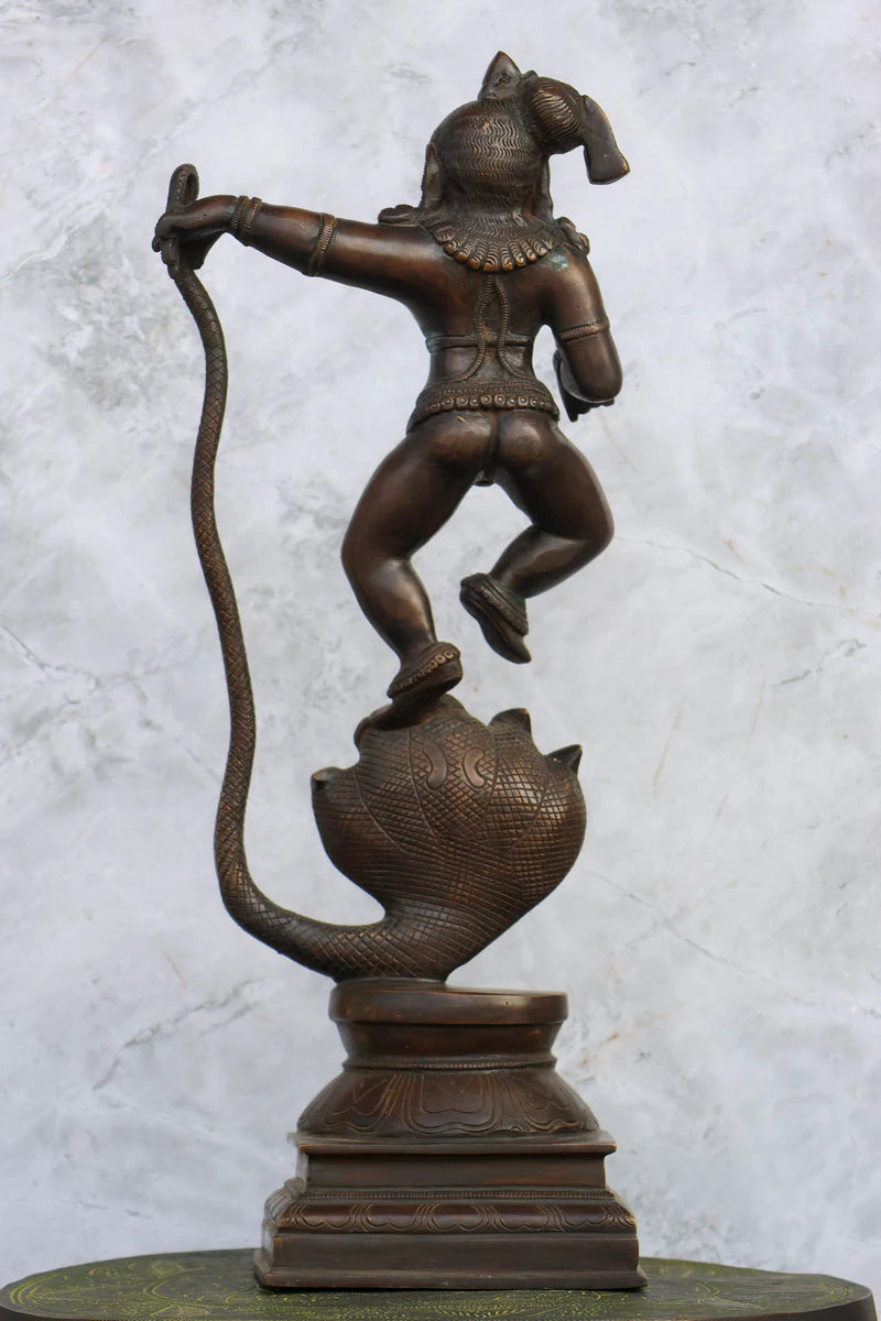 18.5″ Kalinga Krishna (Krishna on Snake) | Handcrafted Brass | Antique Brown Finish — view 4