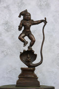 18.5″ Kalinga Krishna (Krishna on Snake) | Handcrafted Brass | Antique Brown Finish
