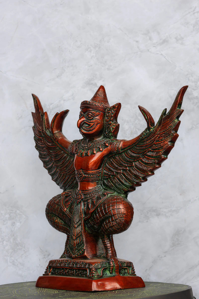 12″ Garudan Sitting | Handcrafted Brass | Antique Brown Finish — view 4