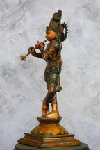 24″ Standing Flute Krishna | Handcrafted Brass | Double Chola Finish — view 4