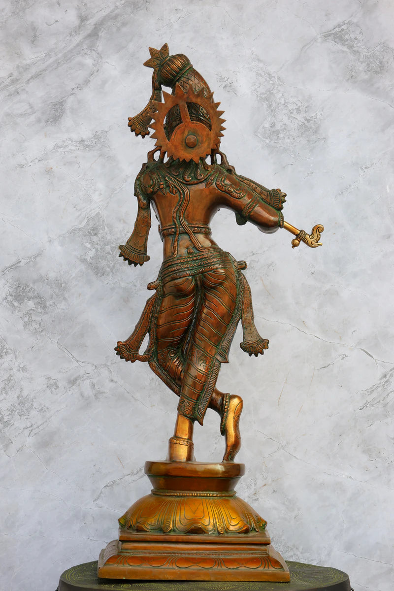 24″ Standing Flute Krishna | Handcrafted Brass | Double Chola Finish — view 3