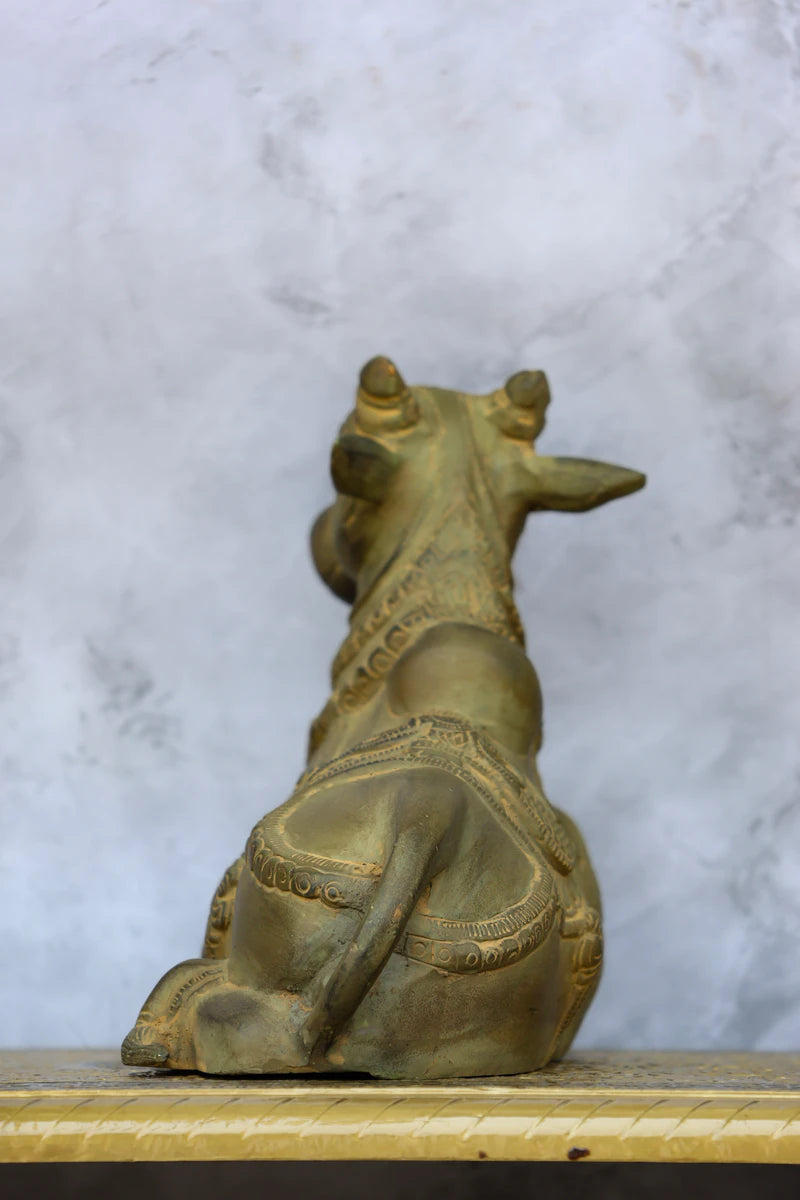 7″ Nandhi Sitting | Handcrafted Brass | Green Stone Finish — view 4