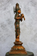 24″ Standing Flute Krishna | Handcrafted Brass | Double Chola Finish — view 2