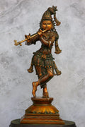 24″ Standing Flute Krishna | Handcrafted Brass | Double Chola Finish