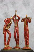 15.5″ Musician Man Set of 3 | Handcrafted Brass | Inlay Red Stone Finish