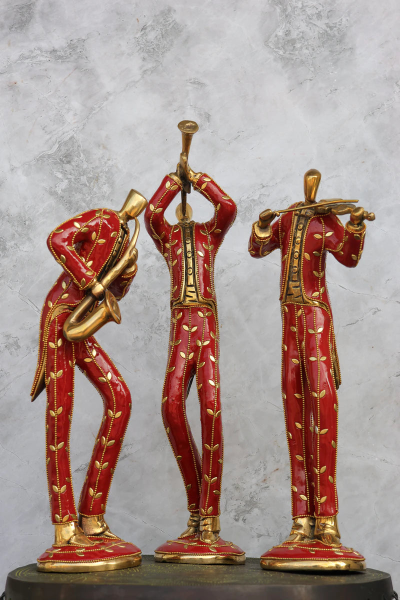 15.5″ Musician Man Set of 3 | Handcrafted Brass | Inlay Red Stone Finish