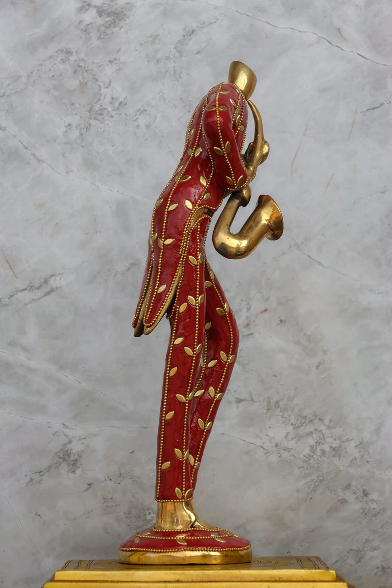 15.5″ Musician Man Set of 3 | Handcrafted Brass | Inlay Red Stone Finish — view 13