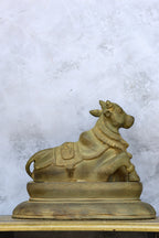 10″ Nandhi with Base | Handcrafted Brass | Green Stone Finish — view 5