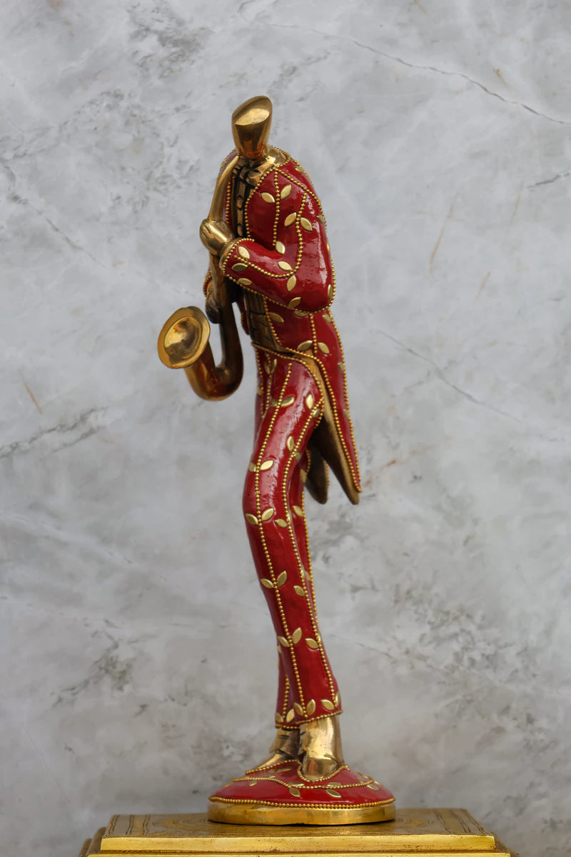 15.5″ Musician Man Set of 3 | Handcrafted Brass | Inlay Red Stone Finish — view 12