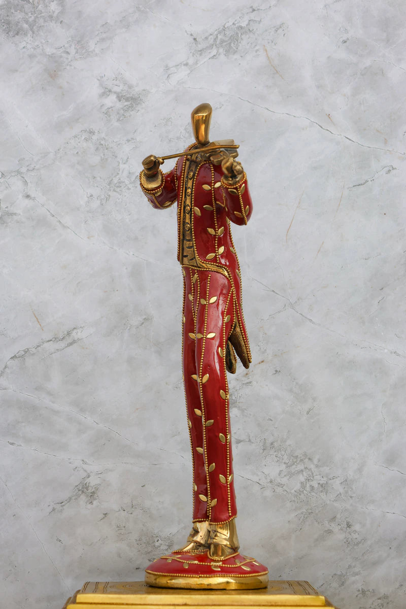 15.5″ Musician Man Set of 3 | Handcrafted Brass | Inlay Red Stone Finish — view 9