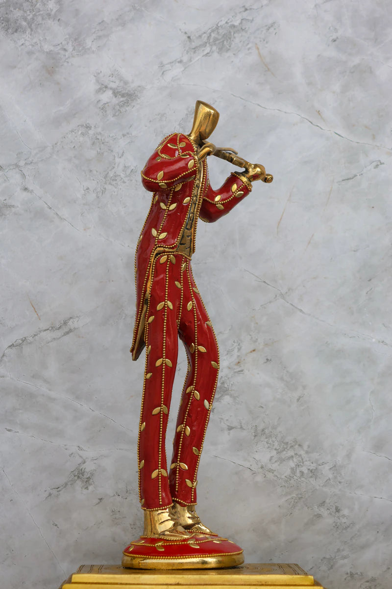 15.5″ Musician Man Set of 3 | Handcrafted Brass | Inlay Red Stone Finish — view 8