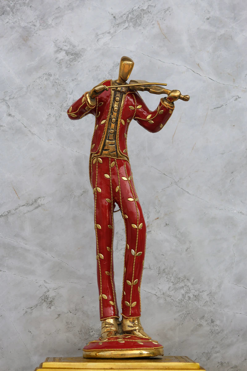 15.5″ Musician Man Set of 3 | Handcrafted Brass | Inlay Red Stone Finish — view 7