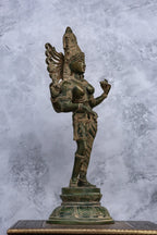 16" Divine Ardhanareeswarar | Handcrafted Brass | Antique Green Patina