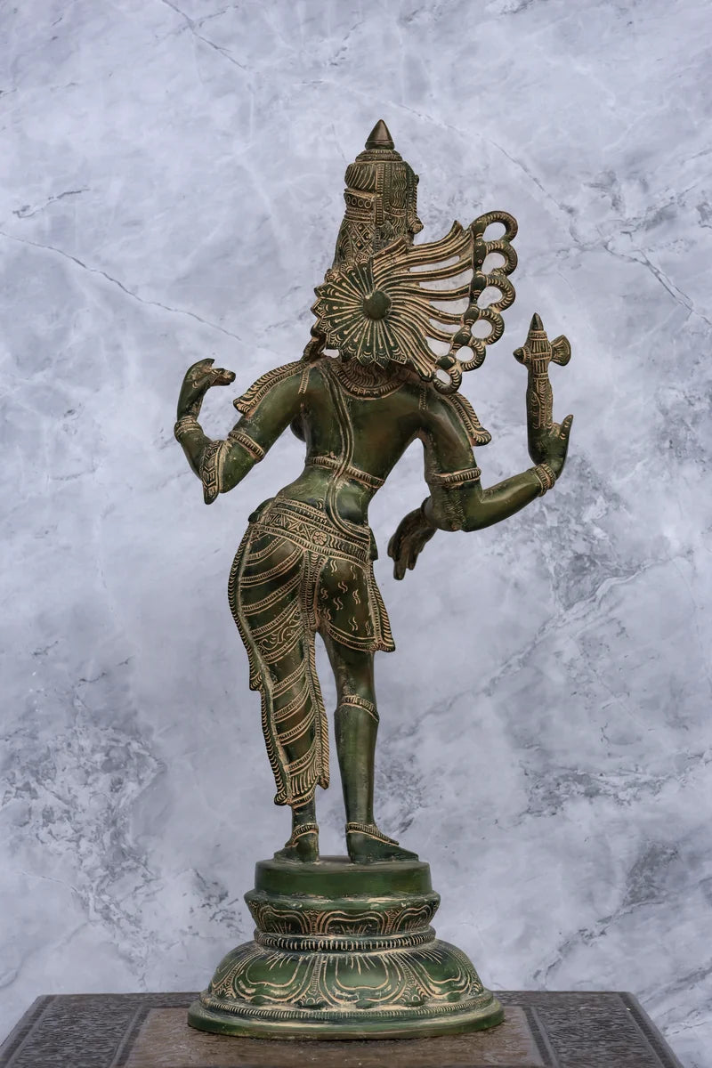 16" Divine Ardhanareeswarar | Handcrafted Brass | Antique Green Patina