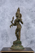 16" Divine Ardhanareeswarar | Handcrafted Brass | Antique Green Patina