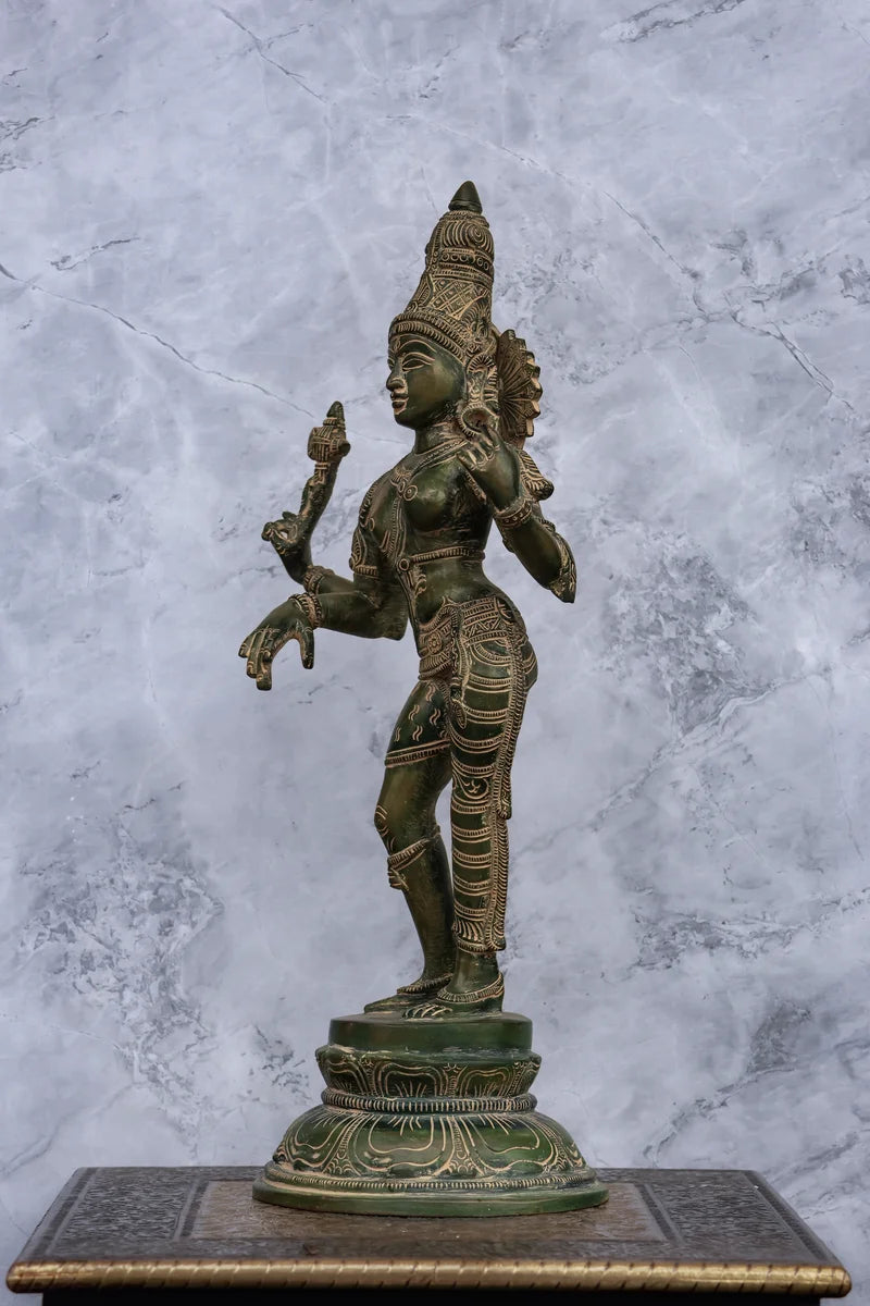 16" Divine Ardhanareeswarar | Handcrafted Brass | Antique Green Patina