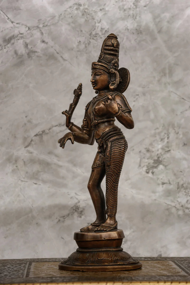 11″ Divine Ardhanareeswarar | Handcrafted Brass | Antique Brass Finish