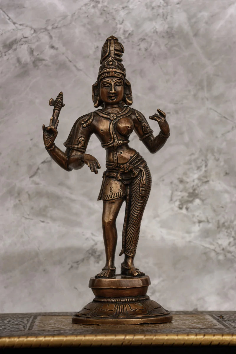 11″ Divine Ardhanareeswarar | Handcrafted Brass | Antique Brass Finish