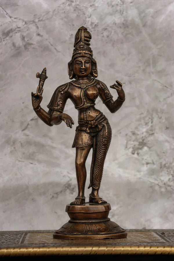 11″ Divine Ardhanareeswarar | Handcrafted Brass | Antique Brass Finish