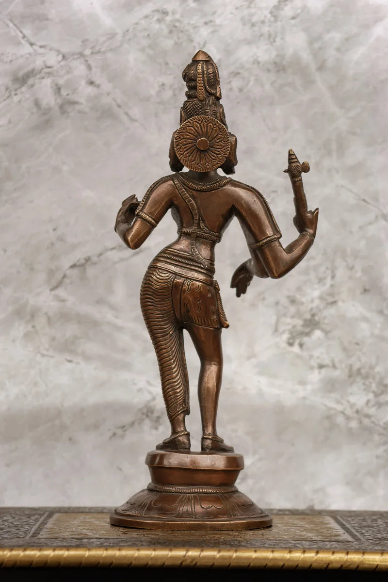 11″ Divine Ardhanareeswarar | Handcrafted Brass | Antique Brown Finish