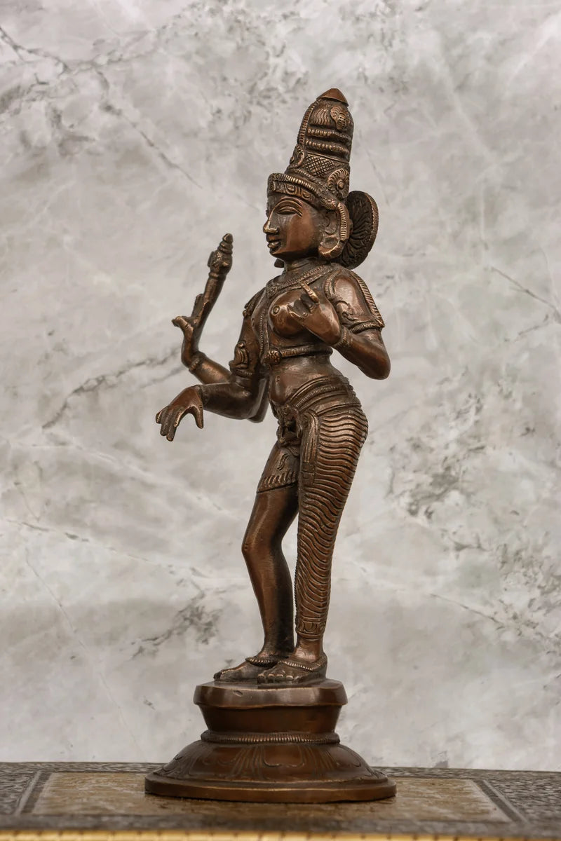 11″ Divine Ardhanareeswarar | Handcrafted Brass | Antique Brown Finish