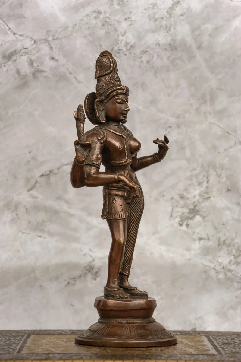 11″ Divine Ardhanareeswarar | Handcrafted Brass | Antique Brown Finish