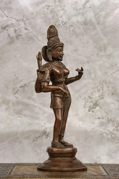11″ Divine Ardhanareeswarar | Handcrafted Brass | Antique Brown Finish