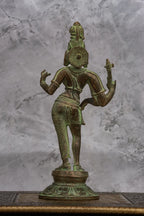 11″ Divine Ardhanareeswarar | Handcrafted Brass | Antique Green Finish