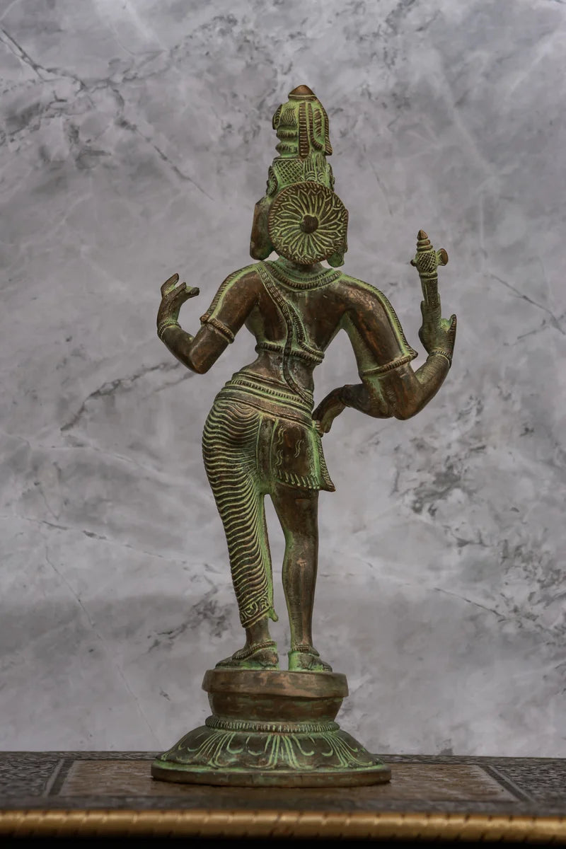 11″ Divine Ardhanareeswarar | Handcrafted Brass | Antique Green Finish