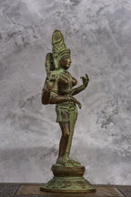 11″ Divine Ardhanareeswarar | Handcrafted Brass | Antique Green Finish
