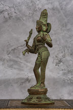 11″ Divine Ardhanareeswarar | Handcrafted Brass | Antique Green Finish