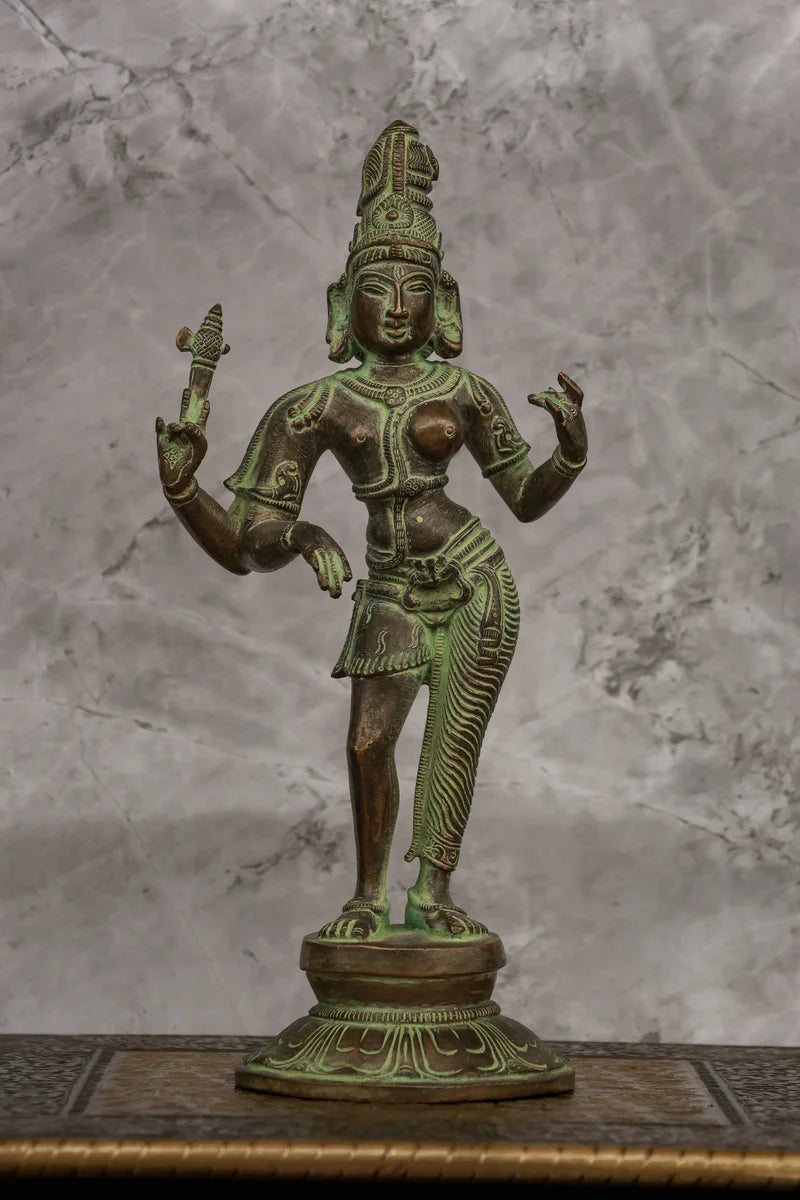 11″ Divine Ardhanareeswarar | Handcrafted Brass | Antique Green Finish