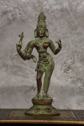 11″ Divine Ardhanareeswarar | Handcrafted Brass | Antique Green Finish