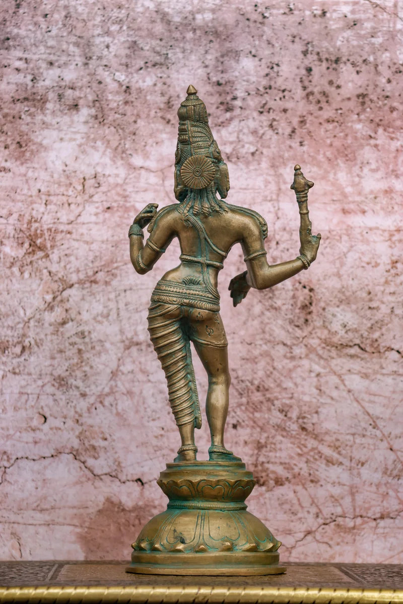 12″ Ardhanareeswarar | Handcrafted Panchaloha | Green Patina Finish