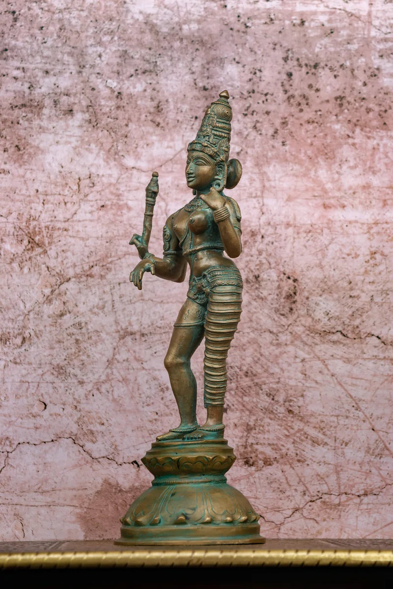 12″ Ardhanareeswarar | Handcrafted Panchaloha | Green Patina Finish