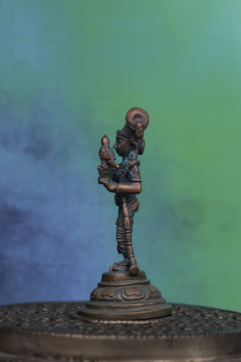 4″ Divine Andal with Parrot | Handcrafted Panchaloha | Green Patina