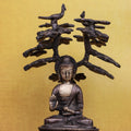 6″ Meditating Buddha Under Bodhi Tree | Handcrafted Brass | Antique Brown Finish