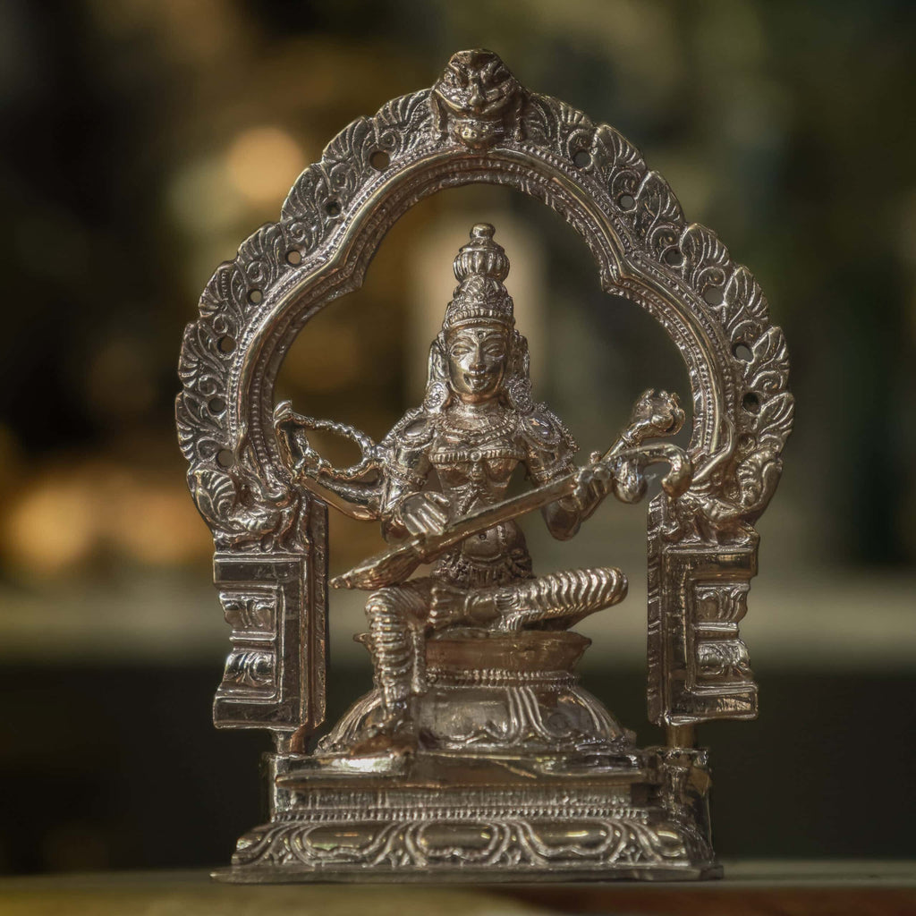5″ Divine Saraswati with Arch | Handcrafted Panchaloha