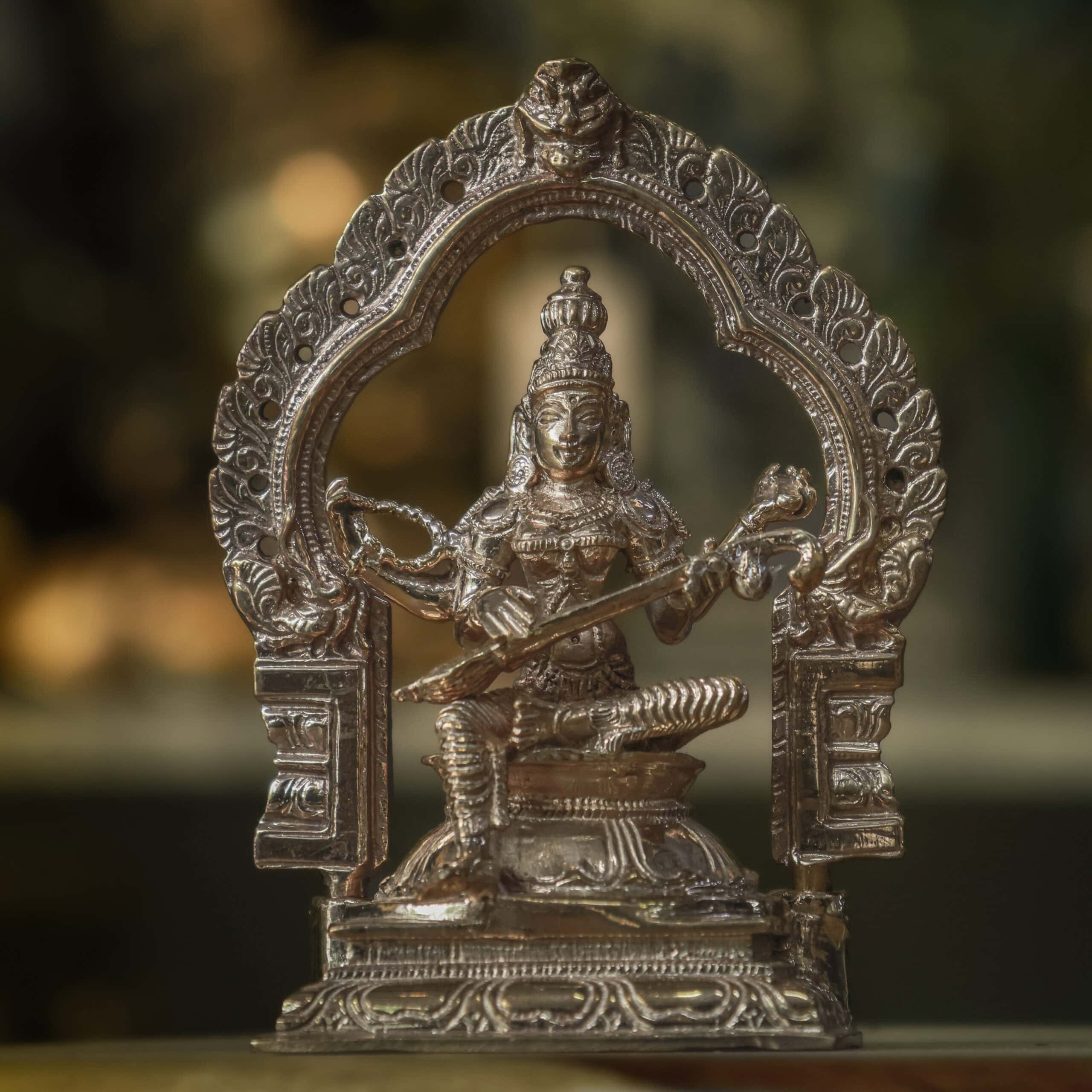 5″ Divine Saraswati with Arch | Handcrafted Panchaloha
