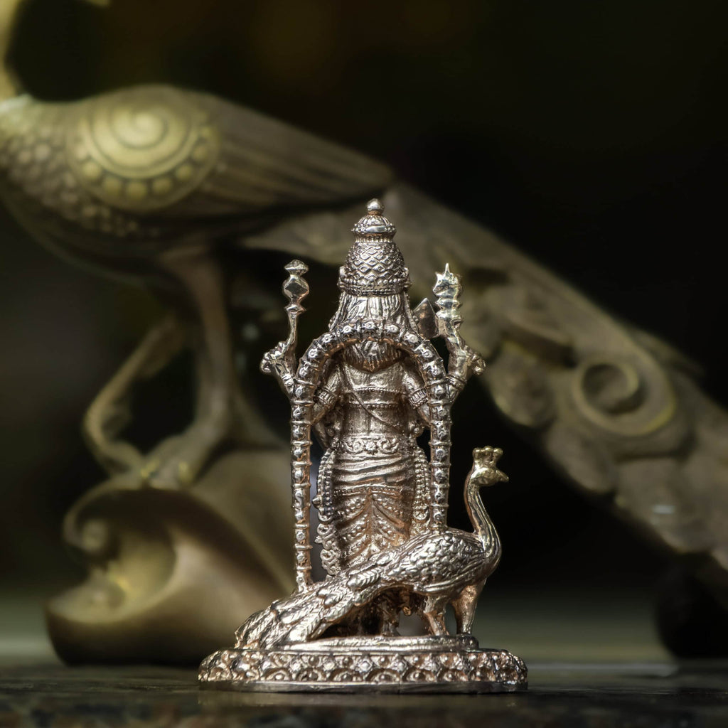 4″ Murugan Idol with Peacock | Handcrafted Panchaloha