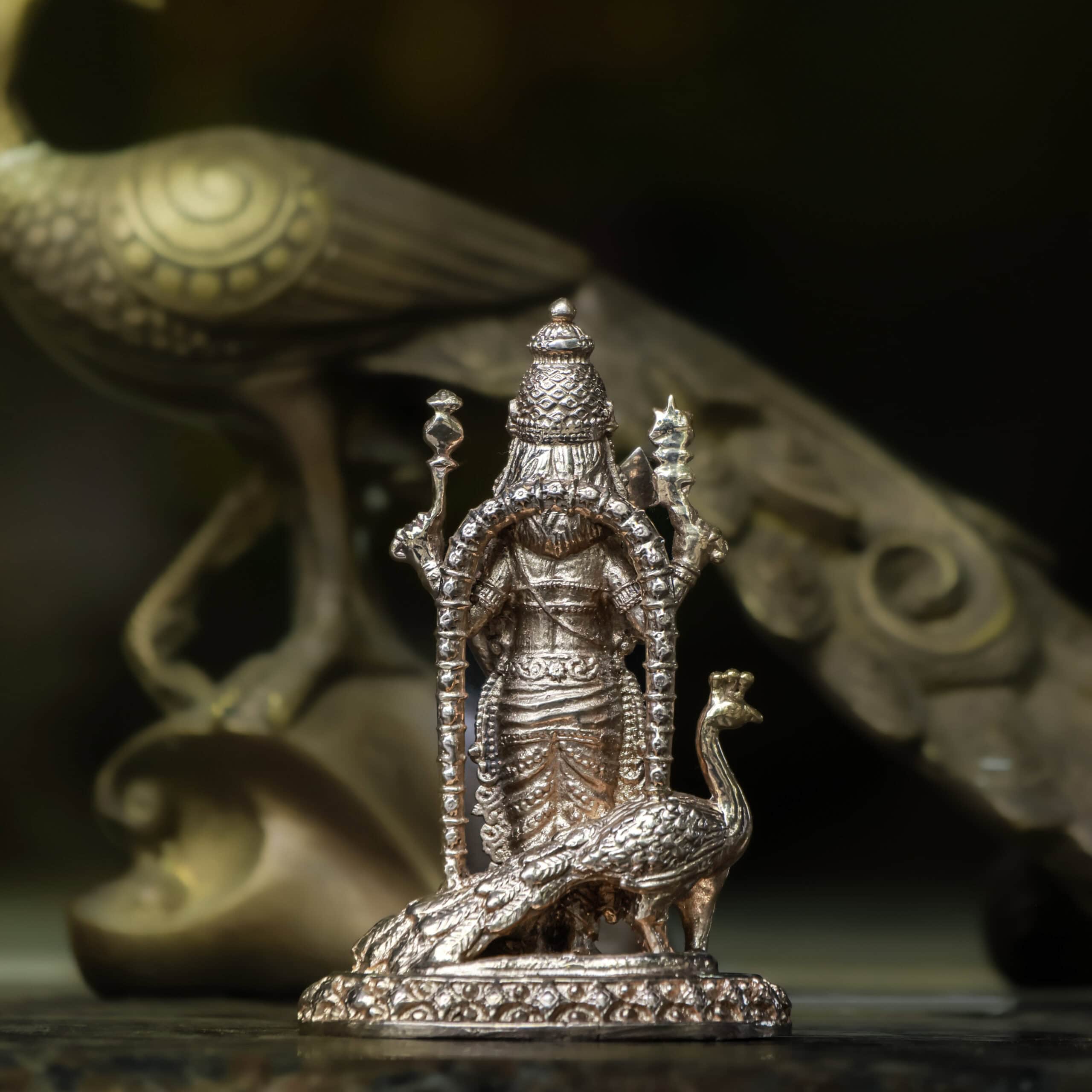 4″ Murugan Idol with Peacock | Handcrafted Panchaloha