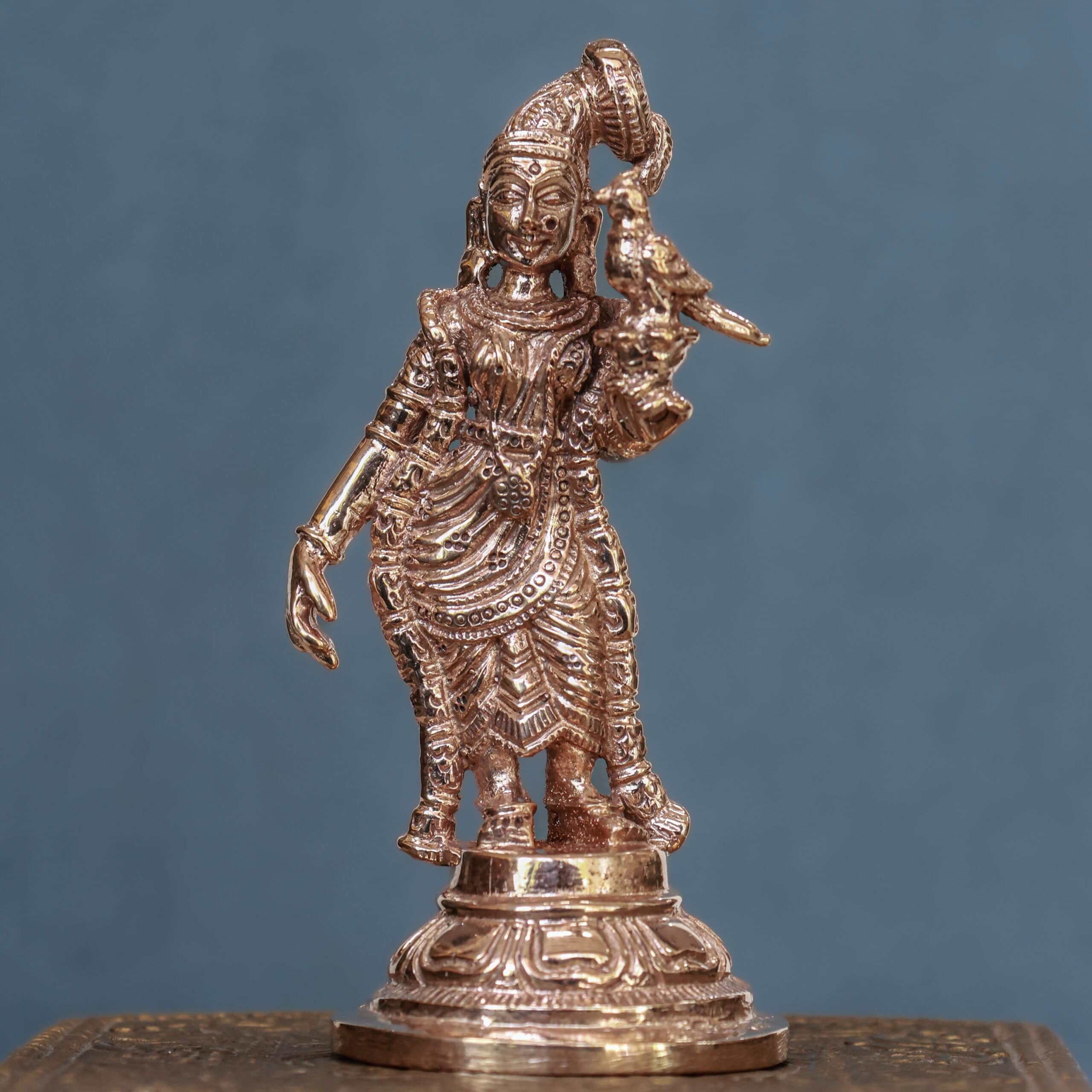 4″ Divine Andal with Parrot | Handcrafted Panchaloha