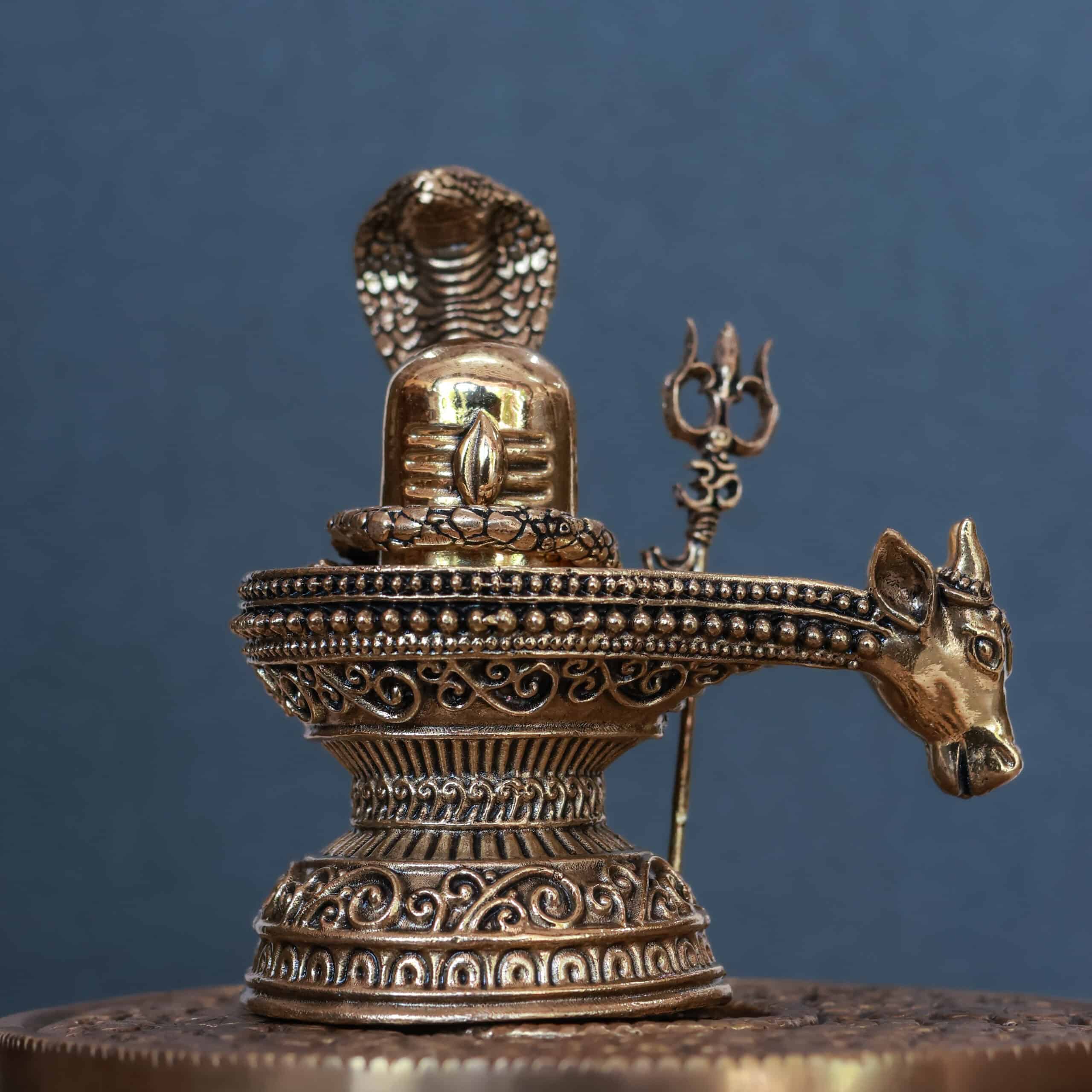 4″ Shiva Lingam with Naga & Nandi Spout | Super-Fine Handcrafted Brass