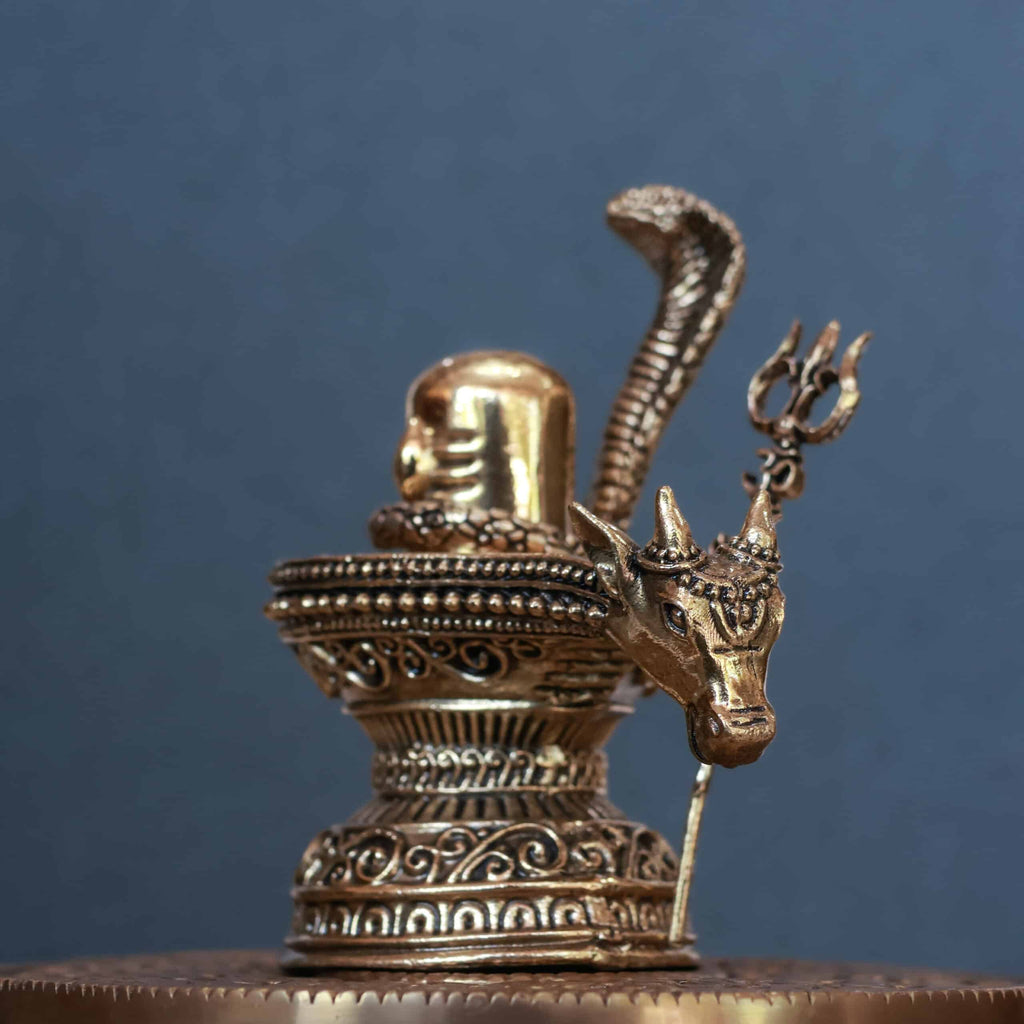 4″ Shiva Lingam with Naga & Nandi Spout | Super-Fine Handcrafted Brass