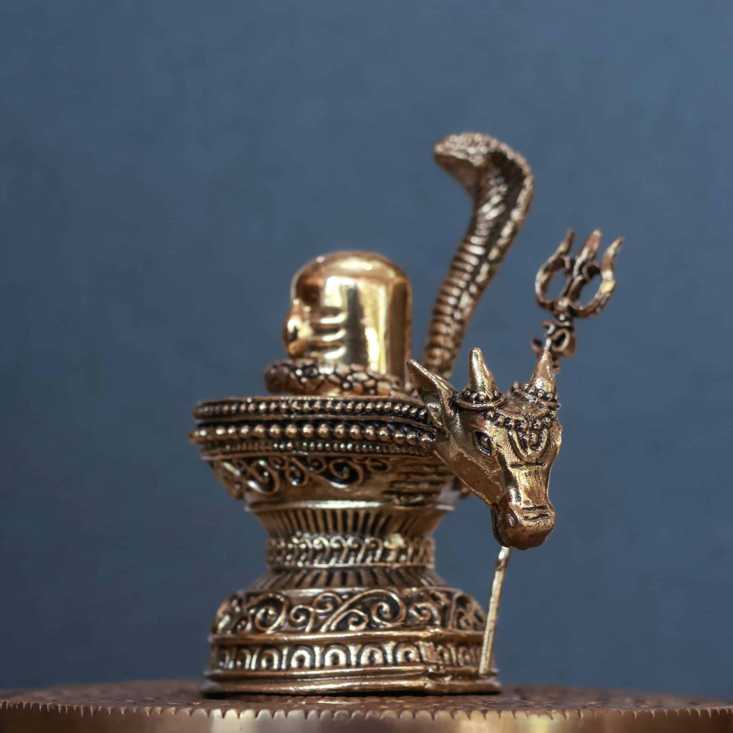 4″ Shiva Lingam with Naga & Nandi Spout | Super-Fine Handcrafted Brass