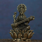 3″ Lotus Saraswathi with Veena | Super-Fine Handcrafted Brass